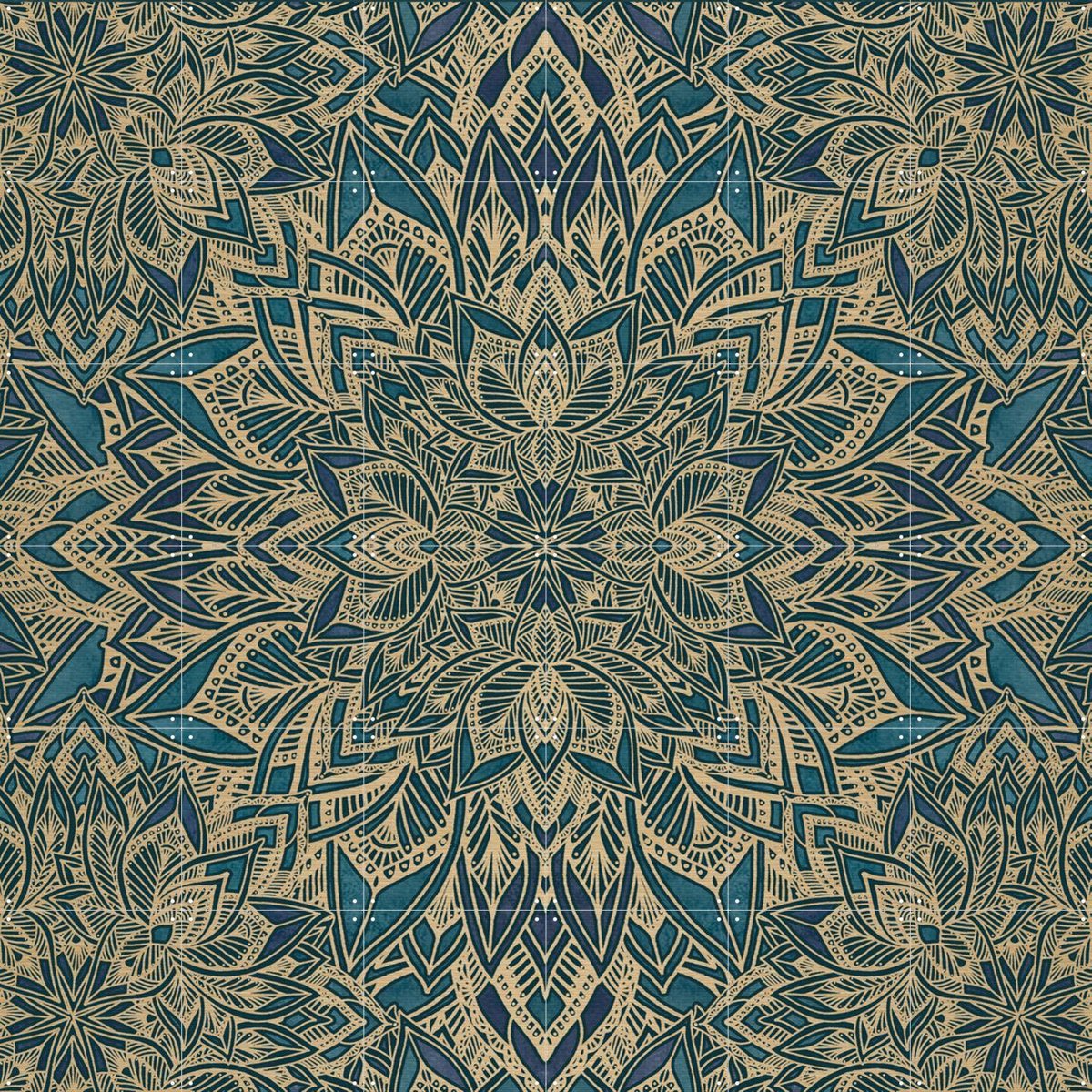 IXXI Art Deco Mandala Teal Gold, Bloomery Decor - 120 x 120 cm - Gratis ophangtool - Grote wanddecoratie en posters - Geometrische Kunst, Line art
