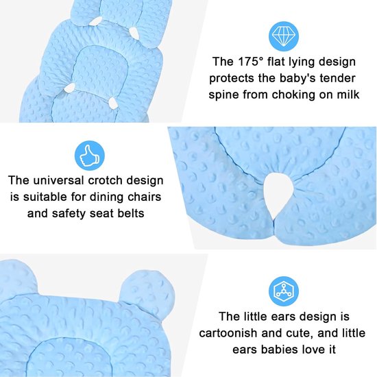 Autostoelverkleiner voor baby's met hoofdsteun, zacht kussen, voor wieg, kinderwagen en autostoel, ademend en wasbaar, blauw — afbeelding 3