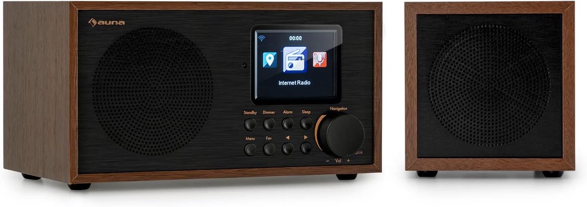 SnelShoppen - DAB+ Internet Radio met WLAN, Bluetooth Speaker, TWS Geluid, DAB/FM Radio, 10.000 Zenders, Donkerbruin, Ideaal voor Thuis en Buiten