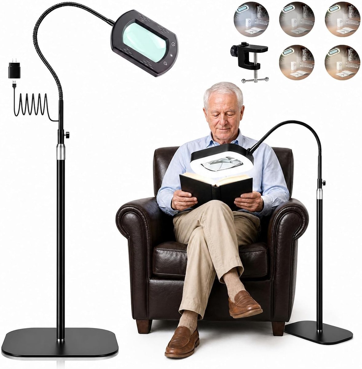 Standvergrootglas met licht - Zwart - 3-in-1 Vergrootlamp met Standaard - Voor Senioren en Hobbyisten