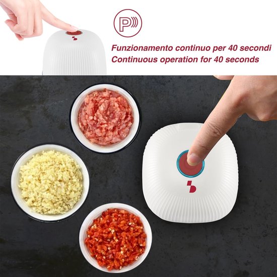 Mini Hakmachine - Keuken Chopper - Snel Ingrediënten Hakken - Draadloos Oplaadbaar - 350 ml - Rood Wit van MINI — afbeelding 2