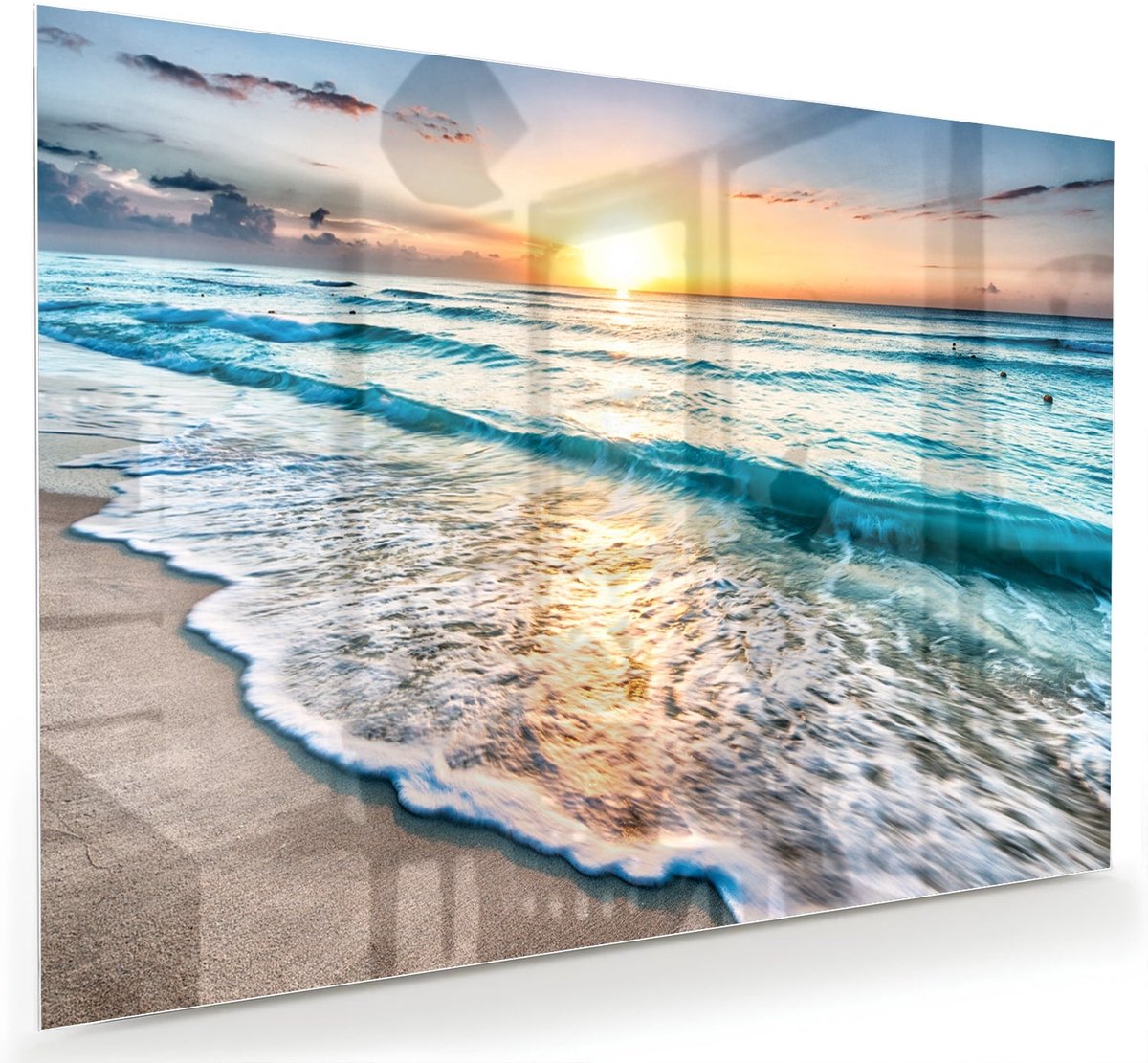 Mydesignglas Glazen Schilderij – Een Zonsondergang aan Zee – Wanddecoratie op Gehard Glas – 120x80cm