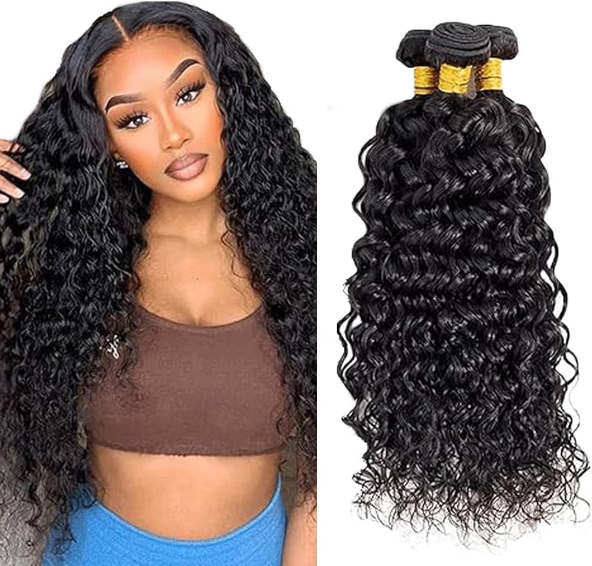 30 32 34 Inch Peruik Dames Bundles Human Hiar Unprocessed Brazilian Virgin Water Wave Human Hair Extensions #1B Natural Black Mensliches Haar Bundle With Minimal Shedding For Women