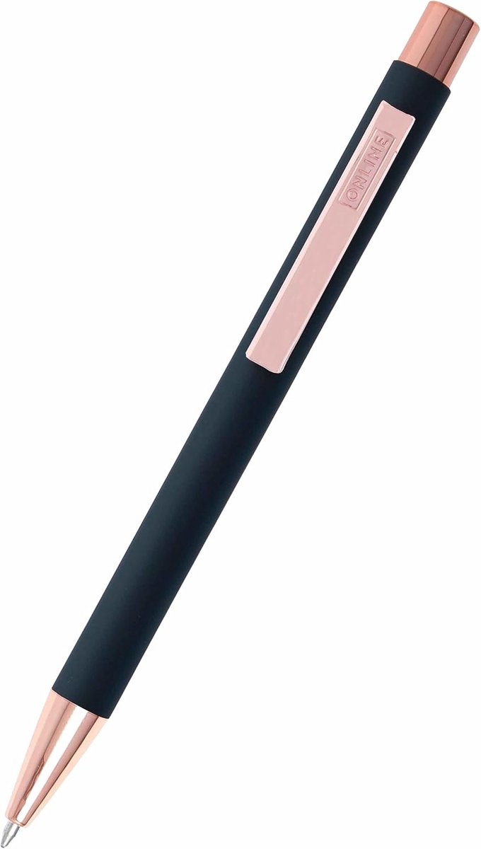 Balpen Soft Metal, balpen van aluminium, verwisselbare grote vulling, schrijfkleur zwart, grijs roze met softtouch feeling, metalen clip roségoud, 1 stuk