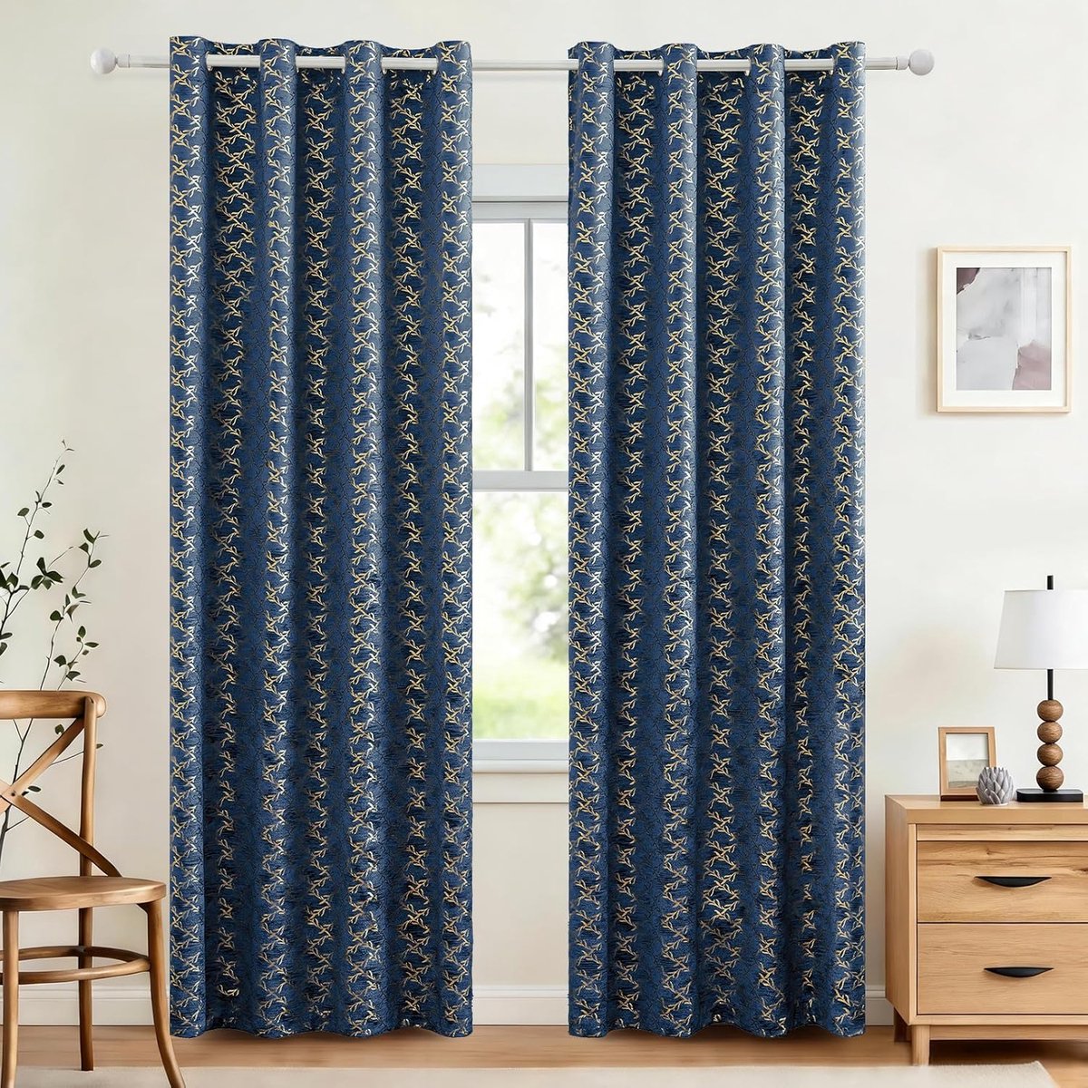 Set Van 2 Thermische Verduisterende Gordijnen, 140x225cm, Fluweel Warmte-Isolerende Gordijnen, Geschikt Voor Woonkamer Slaapkamer, Modern Design Met Oogjes, Marineblauw