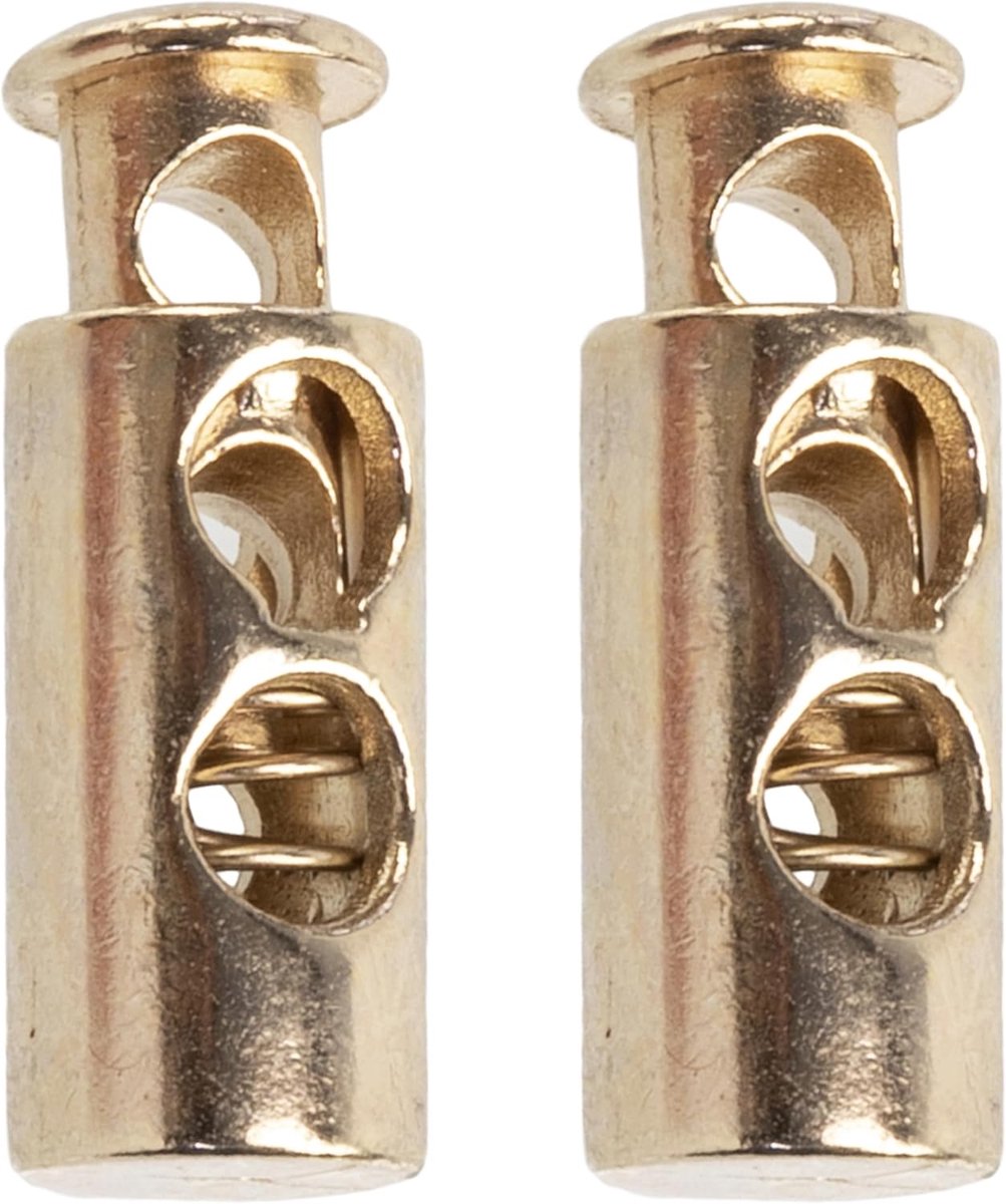 - Set van 2 cilinderstoppen met 2 gaten met veer - stop serresluiting - opening 4.5 mm - van metaal - kleur goud