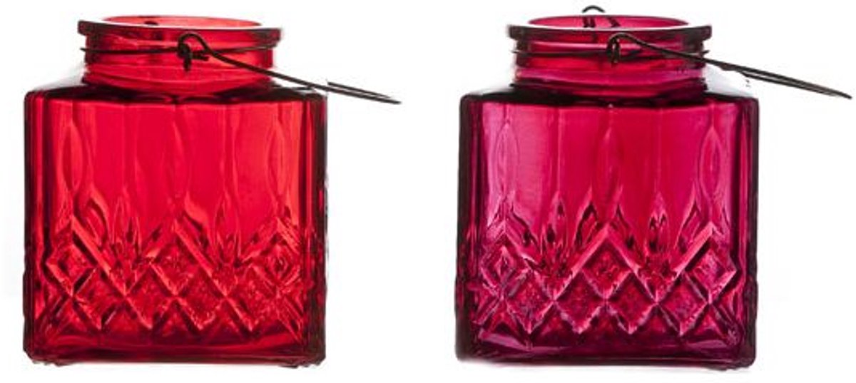 Cosy & Trendy Lantaarn Vierk. 2 Types Bord. Rood 9x9x10cm