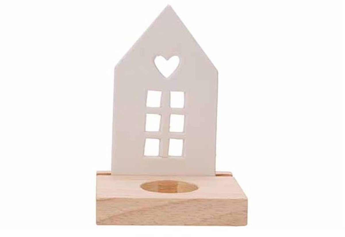 Theelichthouder House Wood Wit 10x8xh14c M Rechthoek Keramiek