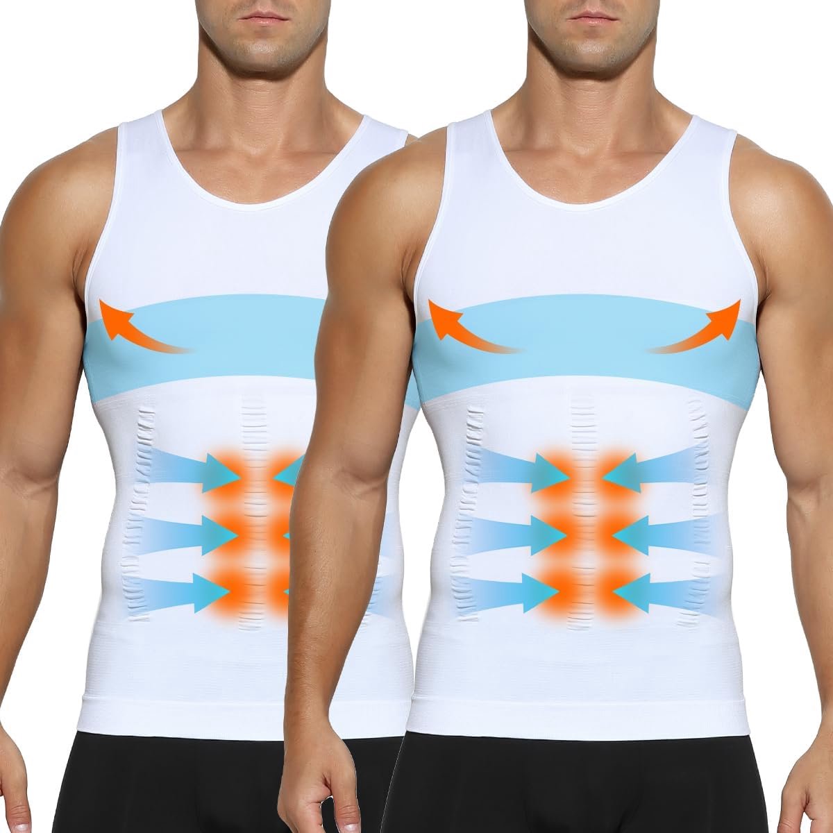 Kevin Shapewear compressieshirt voor heren, buikweg, onderhemd, tanktop, verpakking van 2 stuks