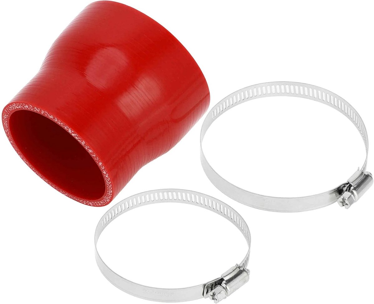 ABSOPRO Rechte Koppeling Silicone Slang Met Klemmen 2.48"-2.99" ID 2.99" Lengte 0 Graden Auto Silicone Slang Koelslang 4-Laags 5mm Dikke Luchtinlaat/Turbo/Intercooler Pijp Rood 1 Set
