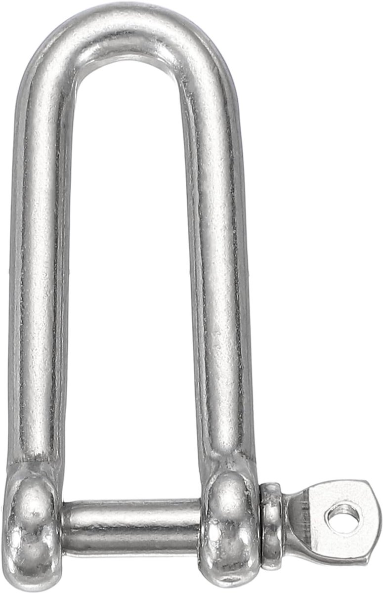 Roestvrijstalen schakels in D-vorm, lang, met schroefstift, 8 mm (3/10 inch), grote beugel met schroef voor bootketting, zeilbootketting, scheepsaccessoires, zilverkleurig koord