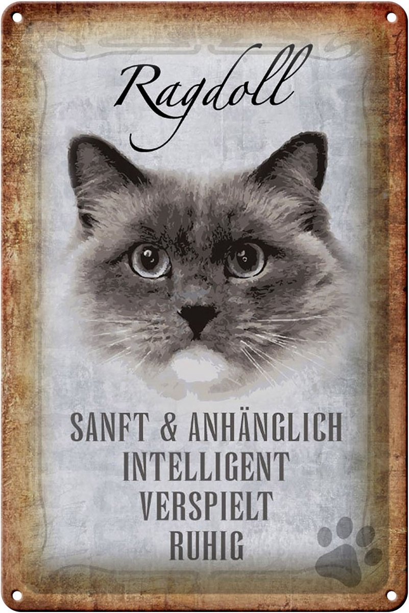 Blechschild Spruch 20x30cm Ragdoll Katze sanft Schild