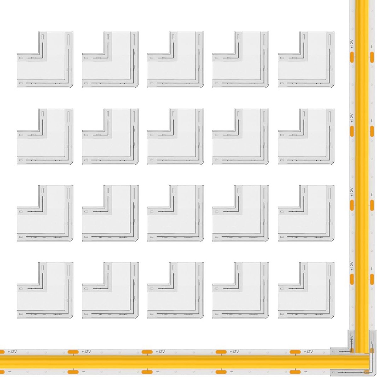 20 stuks 2PIN 10 mm FCOB COB LED-strip L-vormige hoekverbinders | Ultradunne soldeervrije ledstripconnector voor 2-pins eenkleurige COB SMD ledstrips met naadloze verbinding