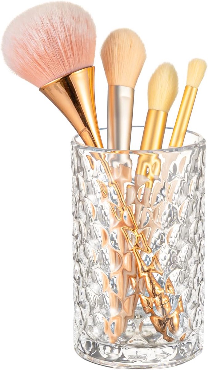 Make-uporganizer, cosmetica-organizer, make-up-kwasten-organizer van glas, vintage borstelhouder, cosmetica-opslag voor kaptafel, badkamer, pennenhouder, tandenborstelhouder (Clear L)