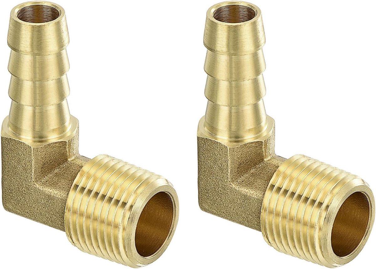Messing slangaansluiting hoekschroefverbinding 2 stuks 3/8" Barb x 3/8" NPT mannelijk 90 graden messing barbschroefverbinding voor water brandstof lucht