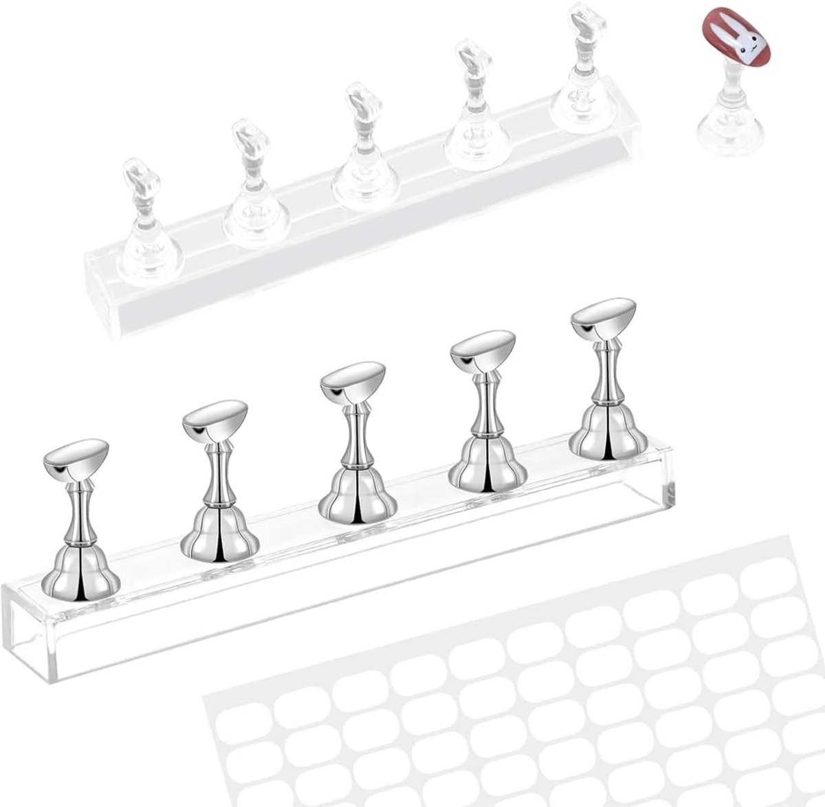 2 stuks nagelstandaard, nagelklemmen, manicure-gereedschap, nagelhouder om te oefenen, standaard voor kunstnagels, nagelkunstgereedschap (zilver en transparant)