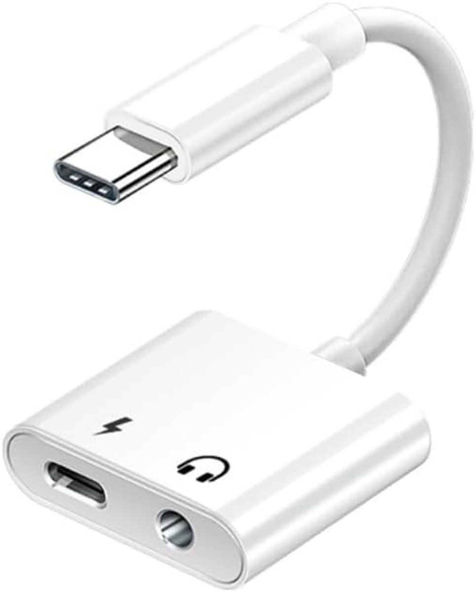 naar audio hoofdtelefoonadapter splitter 3,5 mm met PD 100W laadaansluiting compatibel met iPhone 16/15, Samsung Galaxy S24/S23, iPad