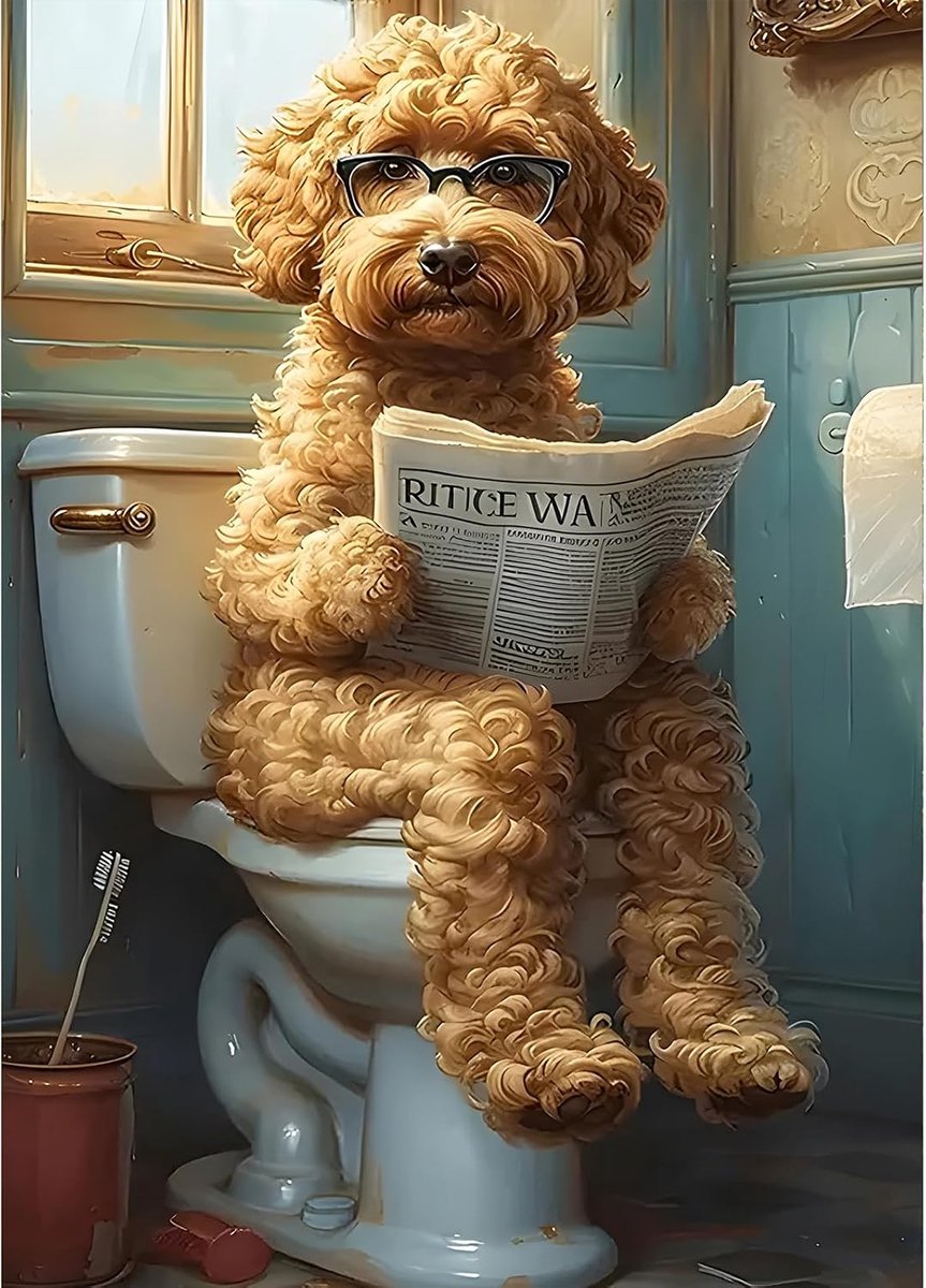 Puppy Leest Krant Diamond Painting Volwassenen, 5D Hond Diamant Kunst Beelden Beginners, DIY Ronde Volle Gat Badkamer Diamanten Schilderij Borduurwerk Kruissteek Geschenken Thuis Wanddecoratie