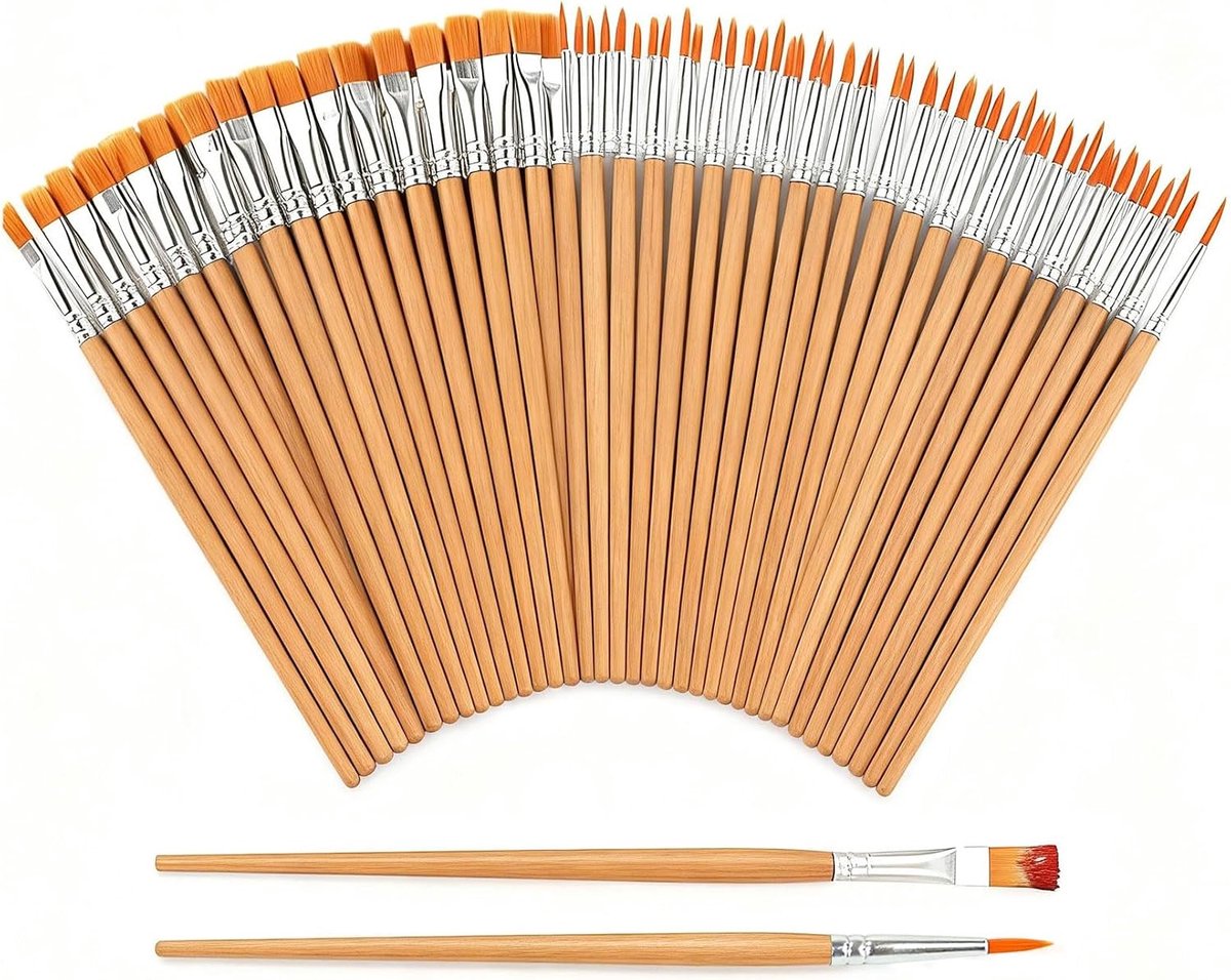 40 stuks penseelset, 20 platte penselen set & 20 ronde penselen | borstelsets, schilderpenseelsets, kleine penseelset, kleine kunstenaarskwasten voor canvas, schilderijen, knutselen