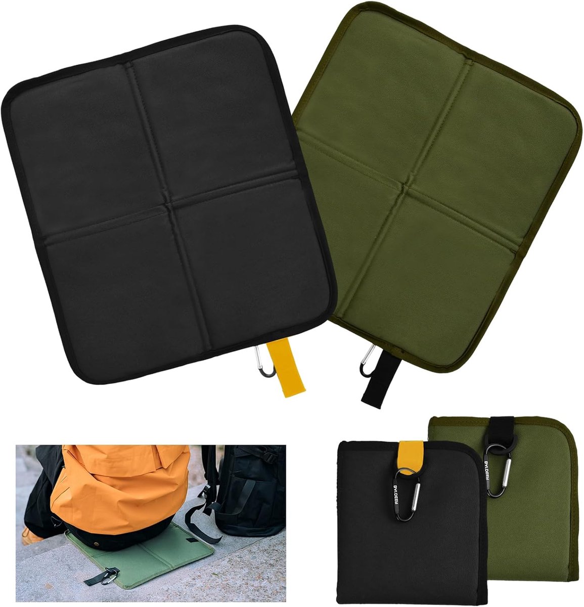 2 stuks opvouwbare zitkussens voor buiten van Oxford-stof, waterdicht, draagbaar, stadionkussen met haak om op te hangen, voor kamperen, picknick, wandelen, 36 x 32 cm (SET-B)