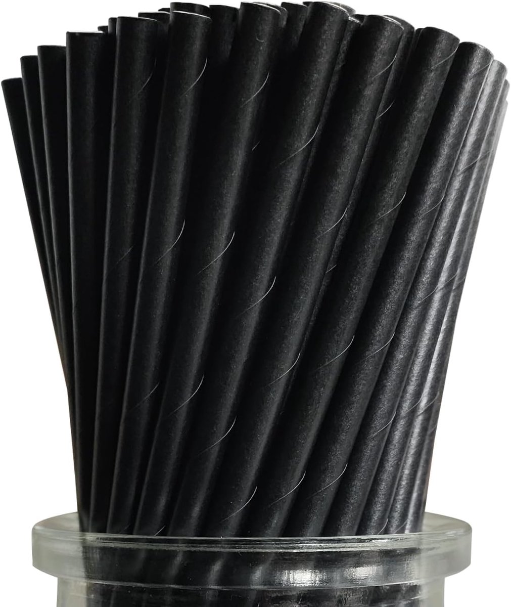 Rietjes Papier, 100 Stuks Zwarte Cocktail Rietjes, 19,7 x 0,6 cm, voor Koffie, Dranken, Bars, Restaurants