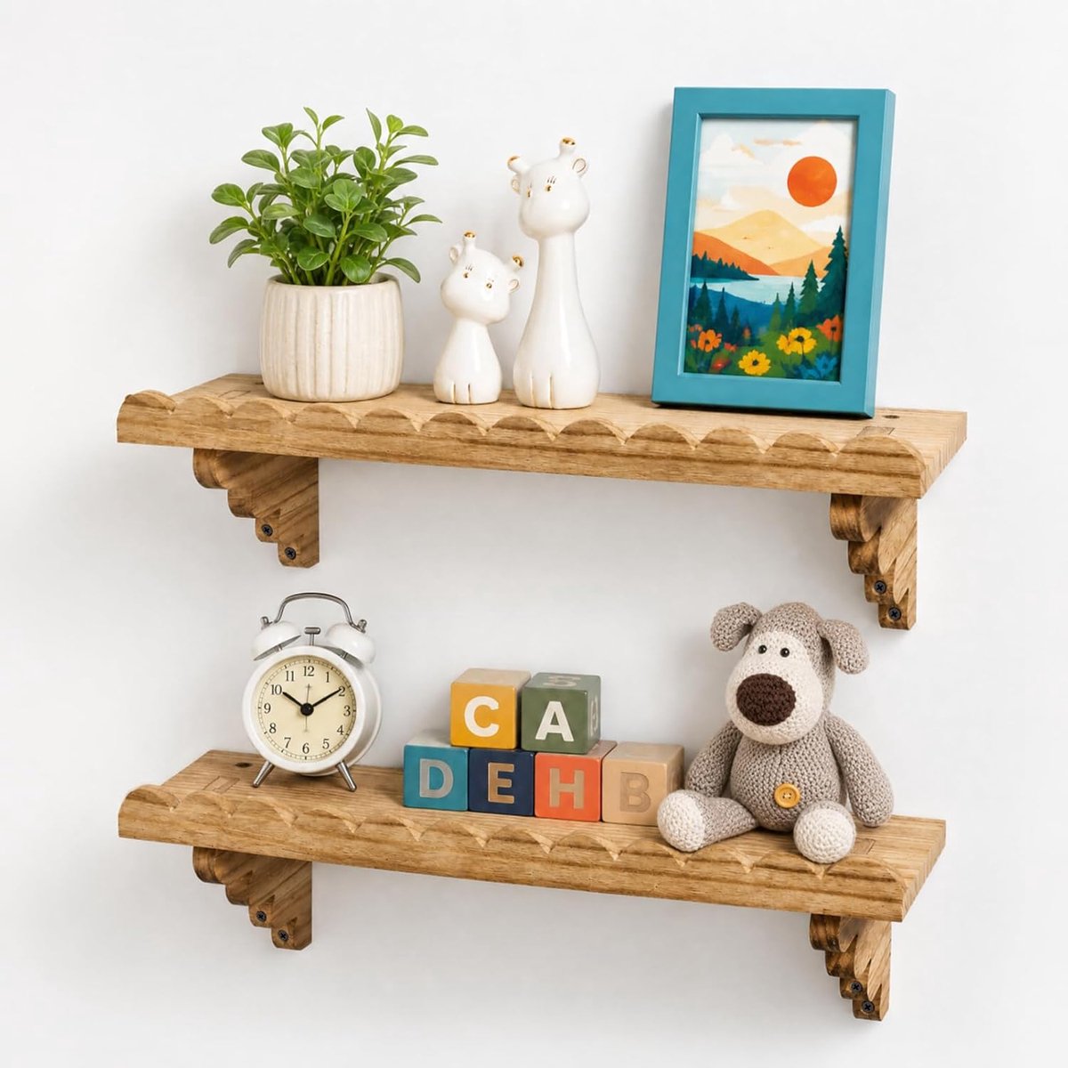 Set van 2 wandplanken van massief hout, rustieke hangplanken, 40 cm