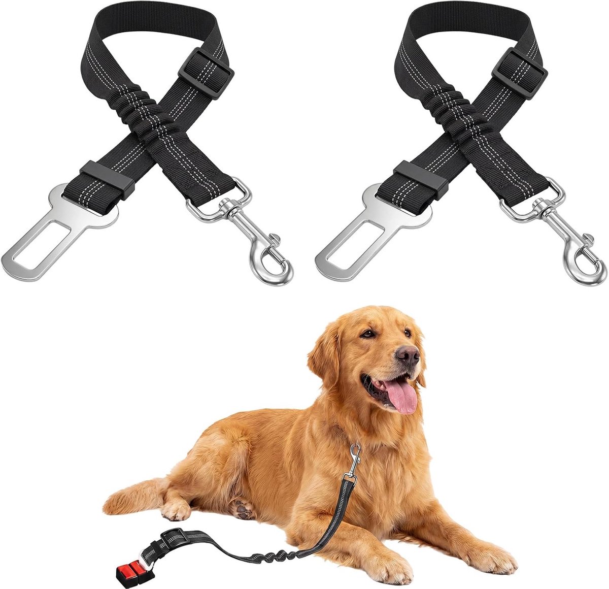 2 stuks hondengordel voor de auto, verstelbare hondengordel met elastische schokdemping en sterke karabijnhaak, veiligheidsgordel voor honden en katten, autogordel voor alle hondenrassen en autotypes