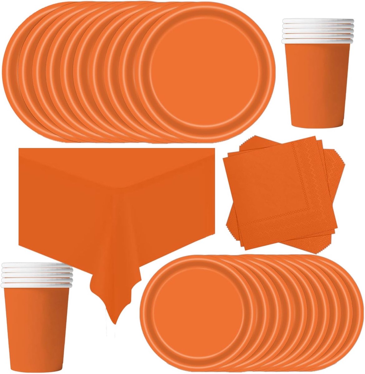 69 stuks wegwerp servies verjaardag oranje, papier papier bord bekers servetten tafelkleed voor kerstfeest, kinderfeestje servies, barbecue, vakantie picknicks (16 gasten)