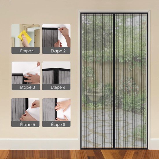 Mosquito Net, Window Door Curtain, Magnetic Closure - Magnetic Fly Screen for Balcony Door Patio Insect Protection Ultra Thin Mesh No Drilling with Adhesive Tape, zwart, 250*200cm — afbeelding 3
