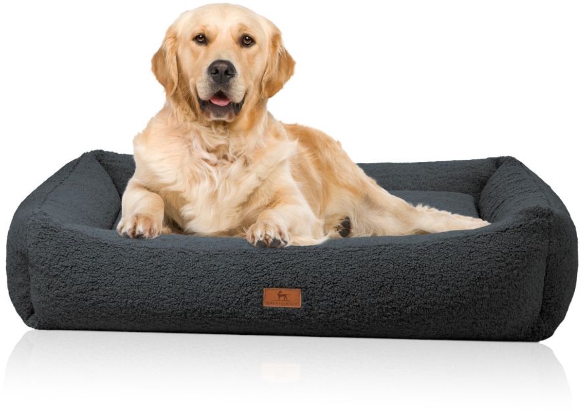 Knuffelwuff orthopedisch hondenbed Matteo met traagschuimvlokken van knus teddy-materiaal XL 105cm x 85cm Zwart