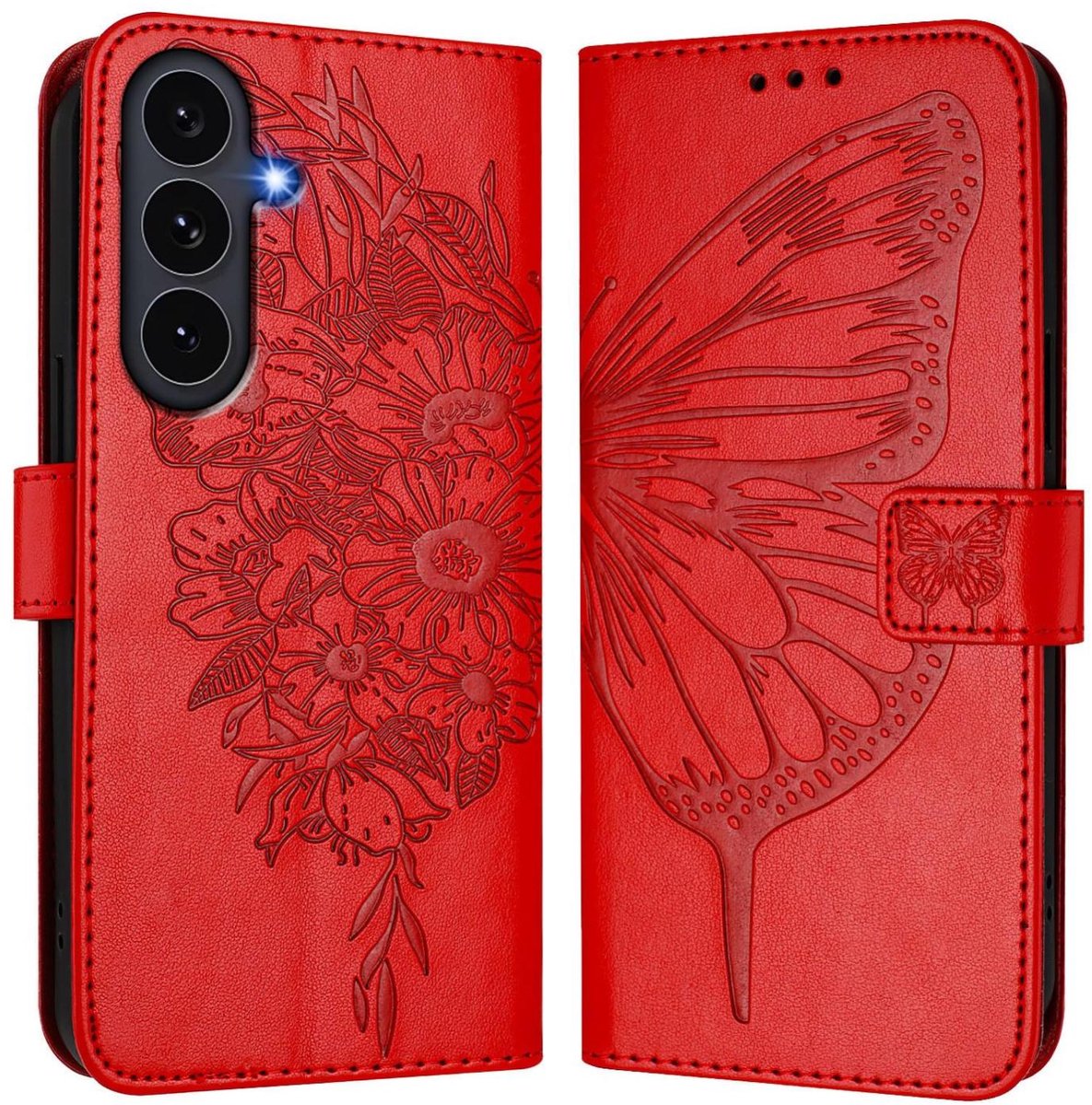 Mobigear Telefoonhoesje geschikt voor Samsung Galaxy S26 FE Hoesje | Mobigear Butterfly Bookcase Portemonnee | Pasjeshouder voor 3 Pasjes | Telefoonhoesje voor Pinpas / OV Kaart / Rijbewijs - Rood