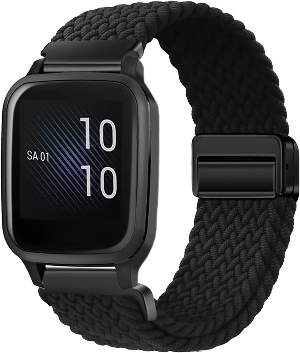 Nylon Gevlochten Band voor Garmin Venu Sq/Music/Sq 2/2 Music, 20mm Elastische Band voor Garmin Venu 2 Plus/Vivoactive 3/5/6/Vivomove HR/Forerunner 55 245 645
