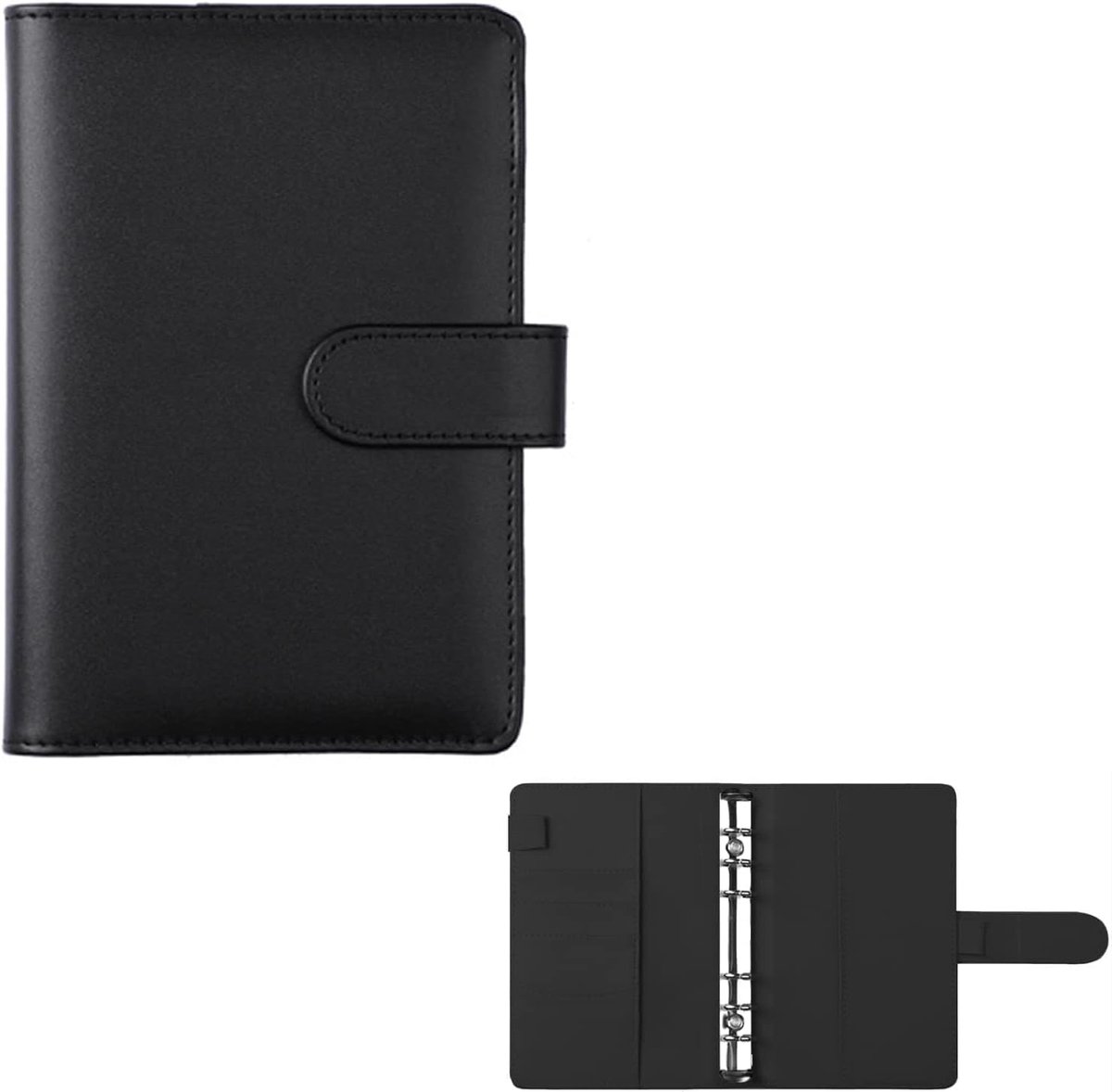 PU-lederen ringband, omslag, losse bladen, notitieboek, ringband, PU-lederen budgetmap, voor A6 vulpapier, contant geld, budget-enveloppen, losse vellen, persoonlijke planner (zwart)