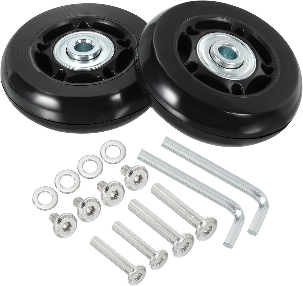 Reservewielen, 60 x 18 mm, set van 2 PU-zwenkwielen, reparatieset met schroeven en sluitringen voor trolleybox