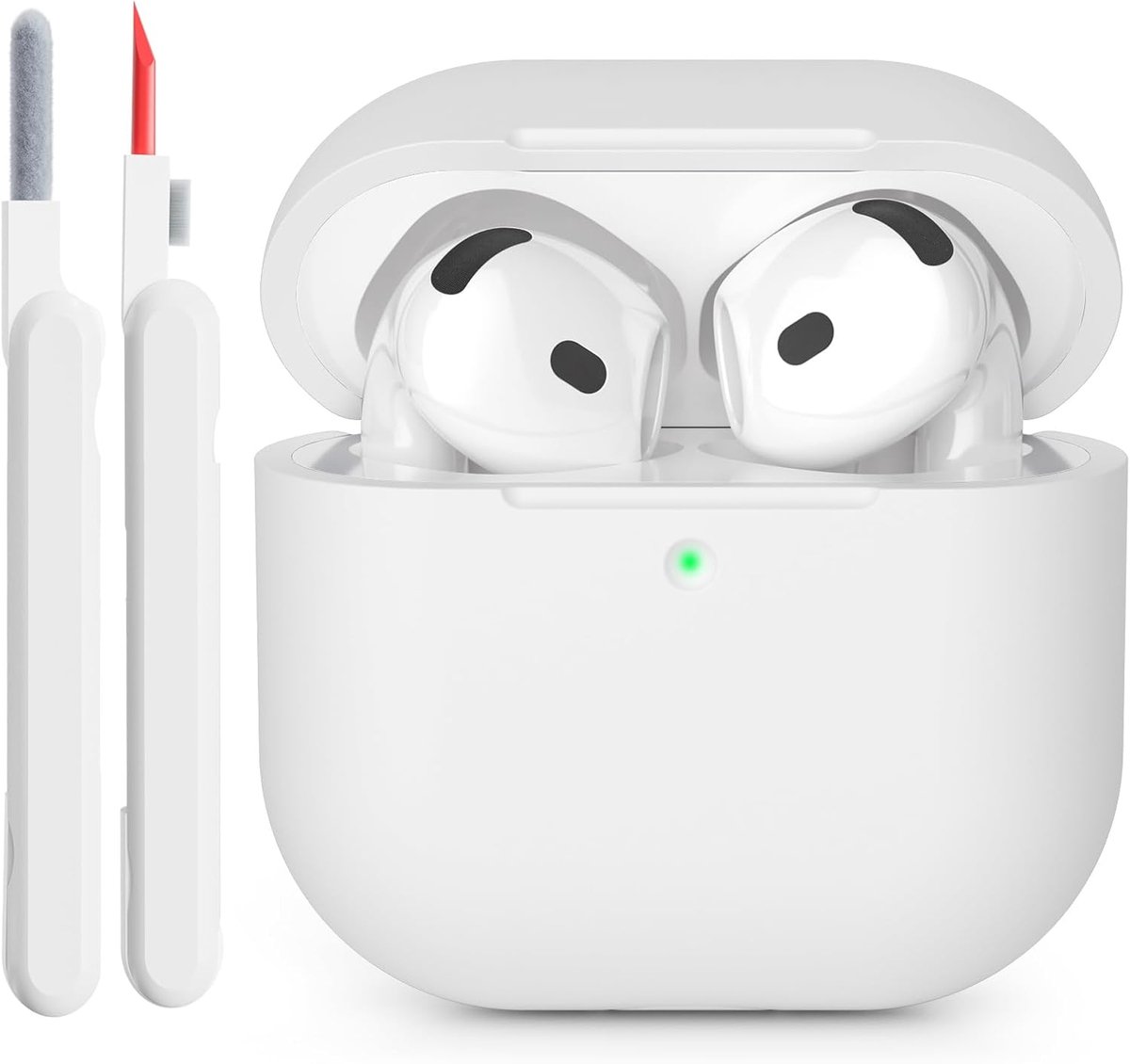 hoes compatibel met Airpods 4 2024, hoes met zichtbare LED aan de voorkant, zachte siliconen beschermhoes voor volledige lichaamsbescherming en schokbestendigheid voor AirPods 4e