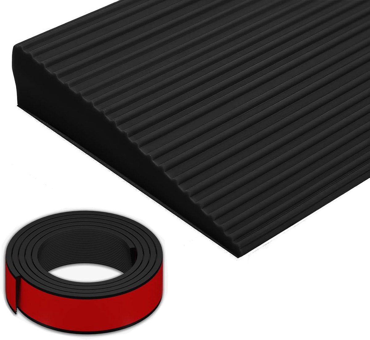 2 x 8 x 90 cm, rubberen oprit, zelfklevende rolstoelhelling, deurdrempel, overgangsprofiel, zelfklevende oprijplaat, deurdrempel voor zuigrobot, rolstoel (zwart)