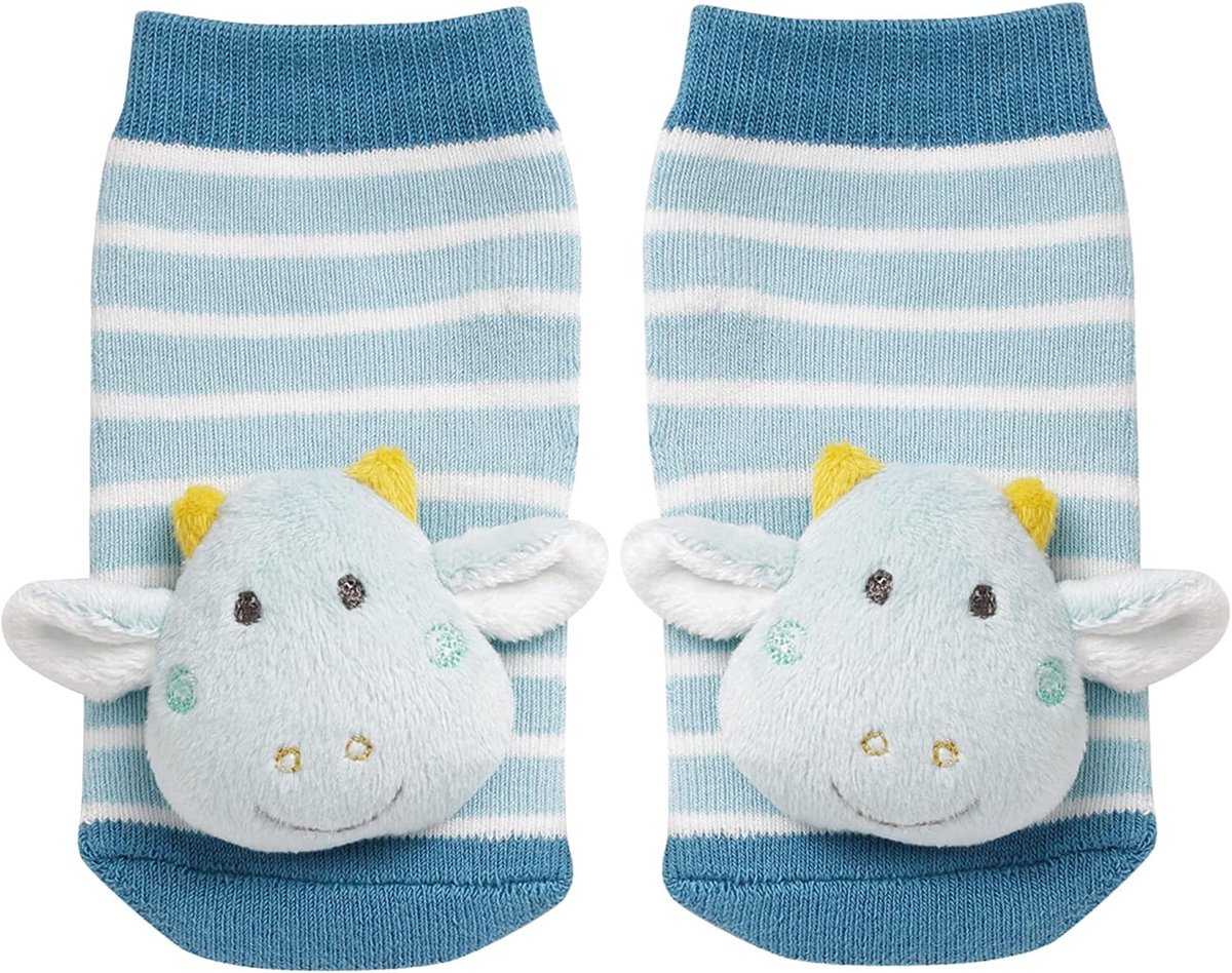 Rasselsöckchen Drache/Activity-Babysöckchen mit niedlichen Tier-Köpfchen zum Greifen, Rasseln, Strampeln & Geräusche erzeugen, Lernspielzeug für Babys von 0-12 Monaten, Einheitsgröße