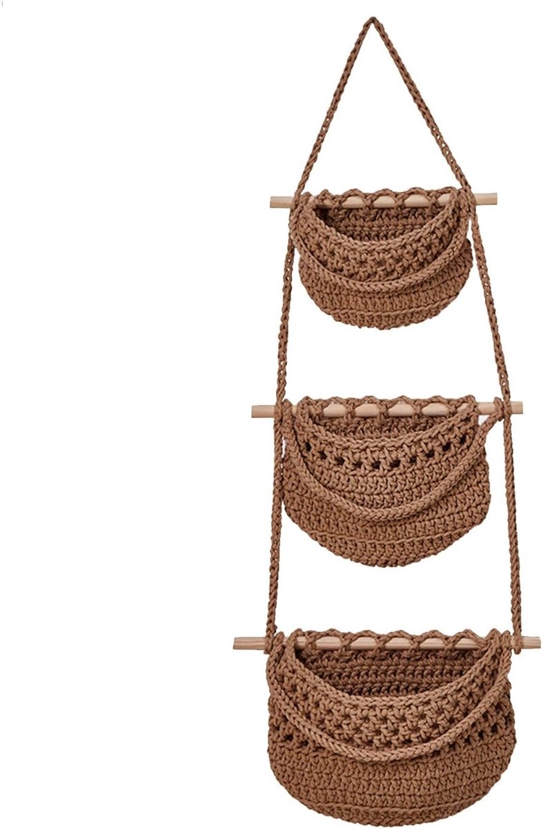 Hangende fruitmand, handgemaakt, fruitmand, hangende fruitmand van stof, afneembaar design, geschikt voor het bewaren van fruit, groenten, snacks en andere voorwerpen, snoepkleuren