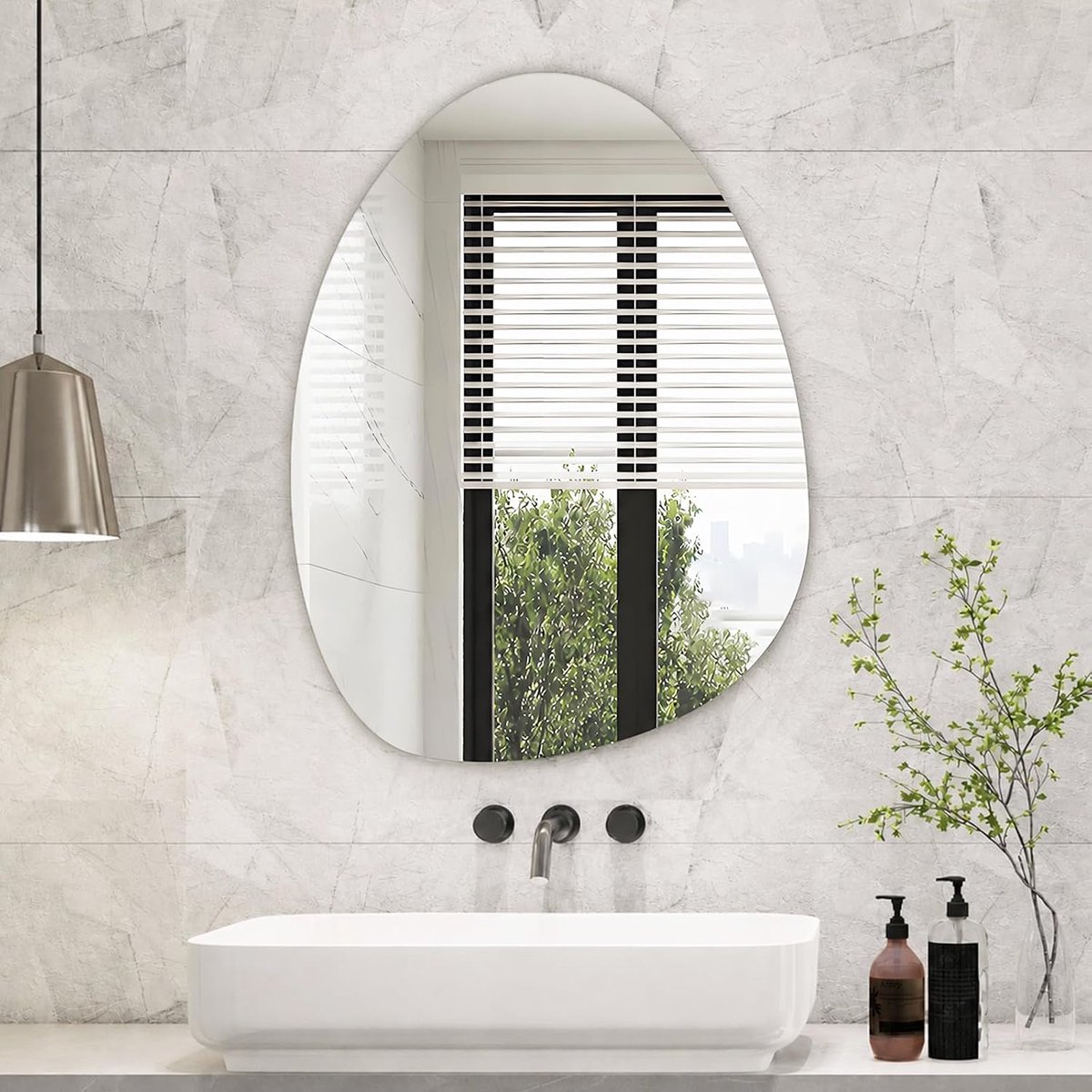 spiegel 45 x 60 cm modern ovaal zonder frame wandspiegel asymmetrisch HD spiegelglas voor badkamer slaapkamer woonkamer
