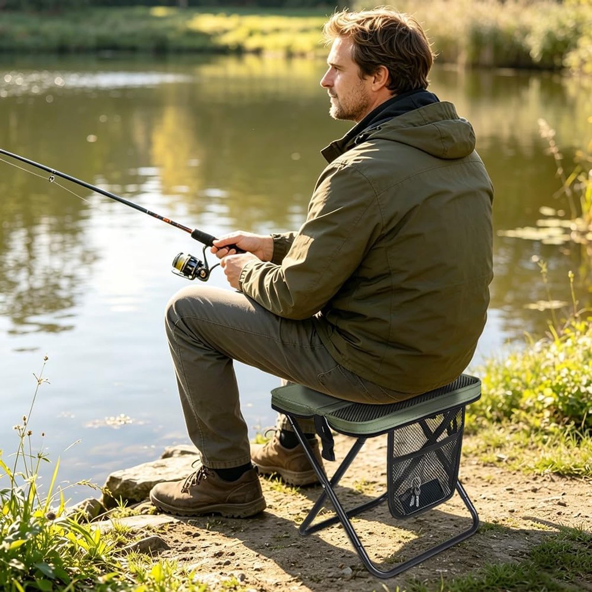 campingkruk, draagbare klapkruk, houdt tot 120 kg, lichte viskruk, klapstoelen voor reizen, picknick, trekking, vissen, tuin (groen)