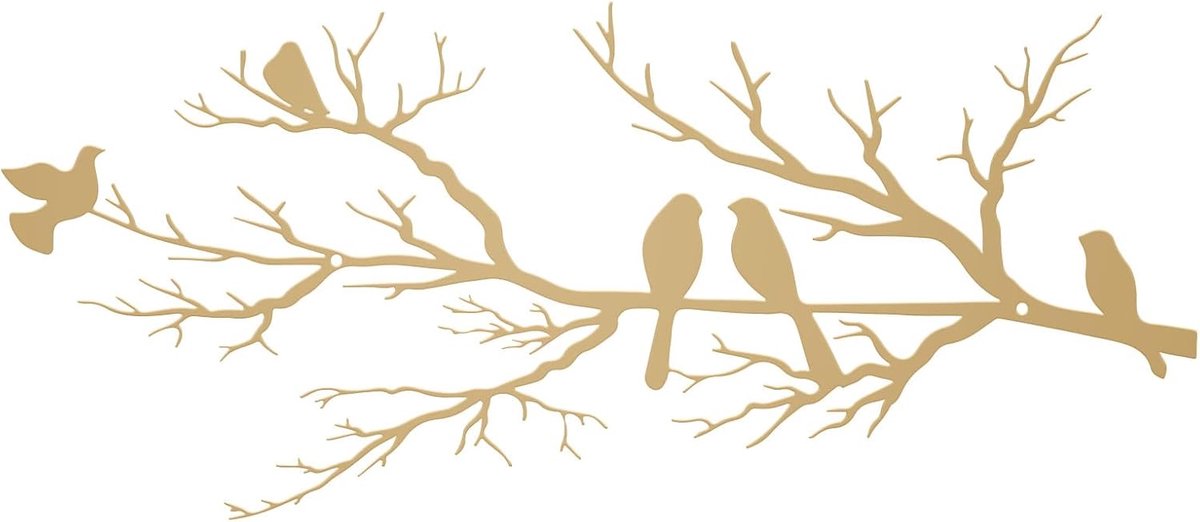 Wanddecoratie met metalen vogels, levendige vogels op AST, silhouet, buitendecoratie, wandsculptuur om op te hangen, voor thuis, balkon (goud, groot)