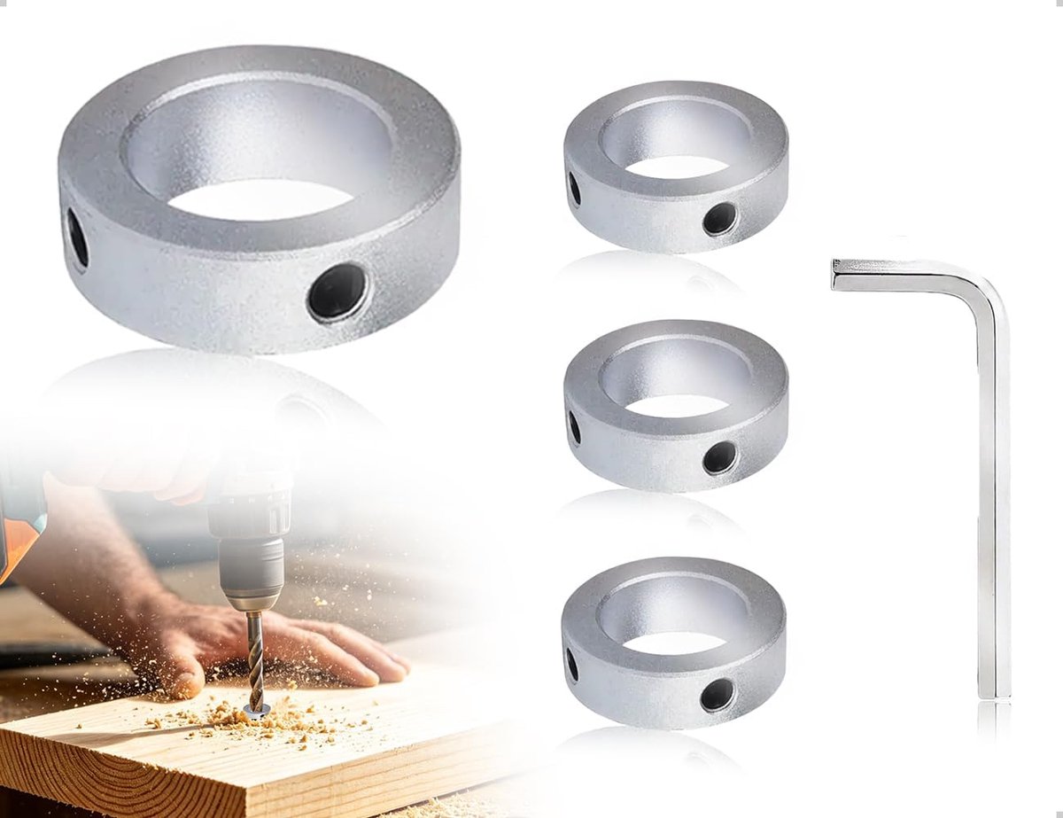5 aanslagringen 20 mm van aluminiumlegering, met inbussleutel, geschikt als ashouder en dieptebegrenzer voor wagen, handwagen
