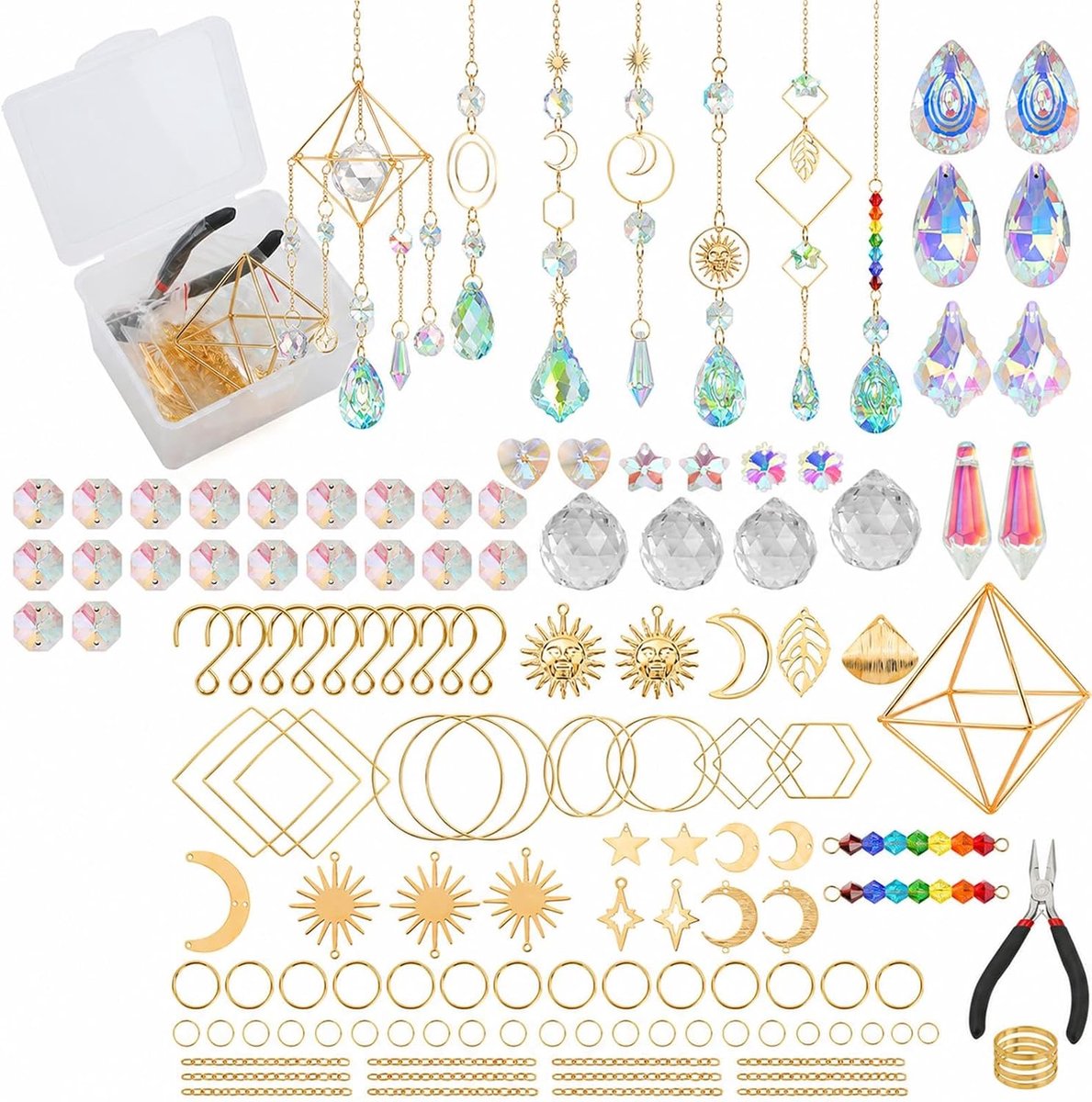 DIY Kristal Suncatcher Knutselset 400 Stuks, met Kristal-/Acrylkralen en Metalen Hangers, Raamdecoratie voor Tuin en Handgemaakte Cadeaus