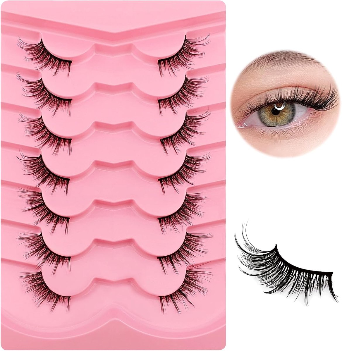 7 paar halve wimpers, cateye, 12 mm, korte kattenoog, kunstwimpers, natuurlijke look, 1/2 hoek valse wimpers, set, 3/4 hoeken, herbruikbaar, lichte make-up wimpers (HF-38)