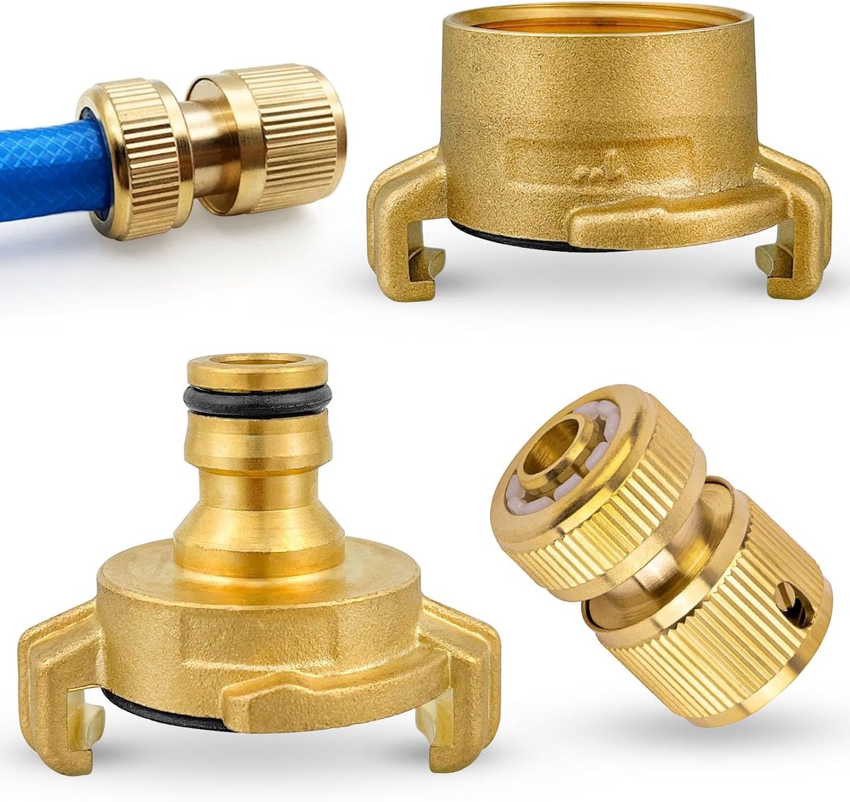 3 stuks messing tuinslang, snelkoppeling, slangkoppeling, slangkoppeling, 1 inch systeem en waterkraan, slangaansluiting 1/2 inch, voor tuinslangaansluiting