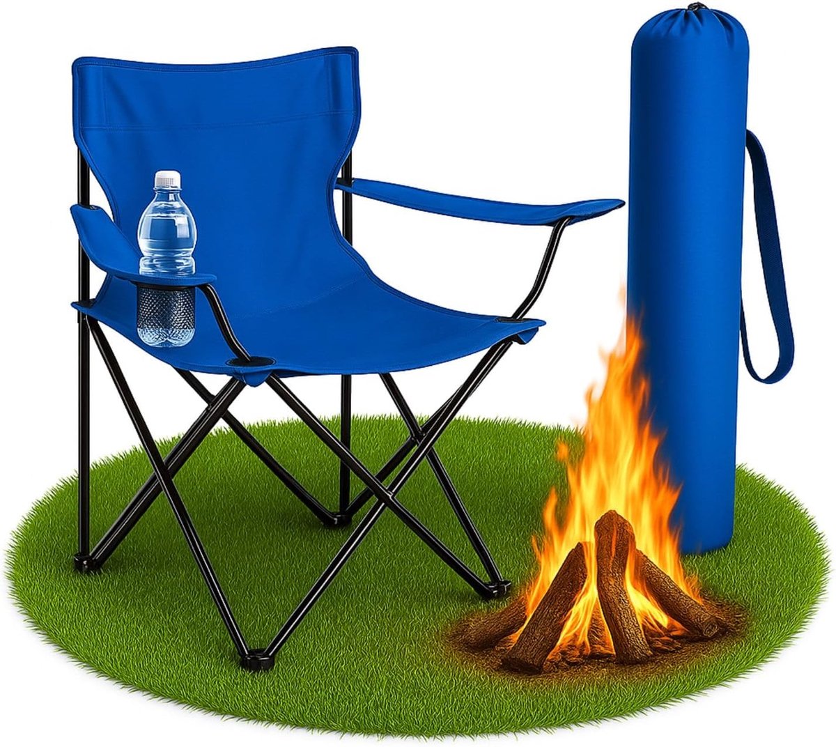 Opvouwbare campingstoel, blauw, compacte en lichte klapstoel, 2,2 kg | Draagbare stoel met rugleuning, bekerhouder en draagtas, klapstoel, weerbestendig, voor camping, festivals en tuin