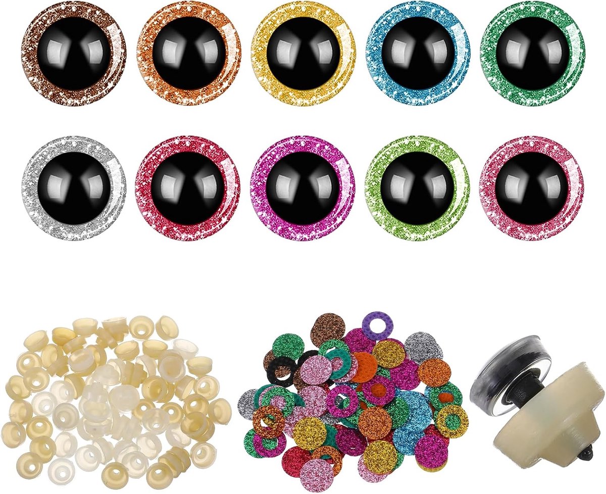 Ogen voor Amigurumi, veiligheidsogen voor gehaakte dieren, 9 mm/10 mm, veiligheidsogen glitter voor handgemaakte poppen, pluche dieren, doe-het-zelf beer