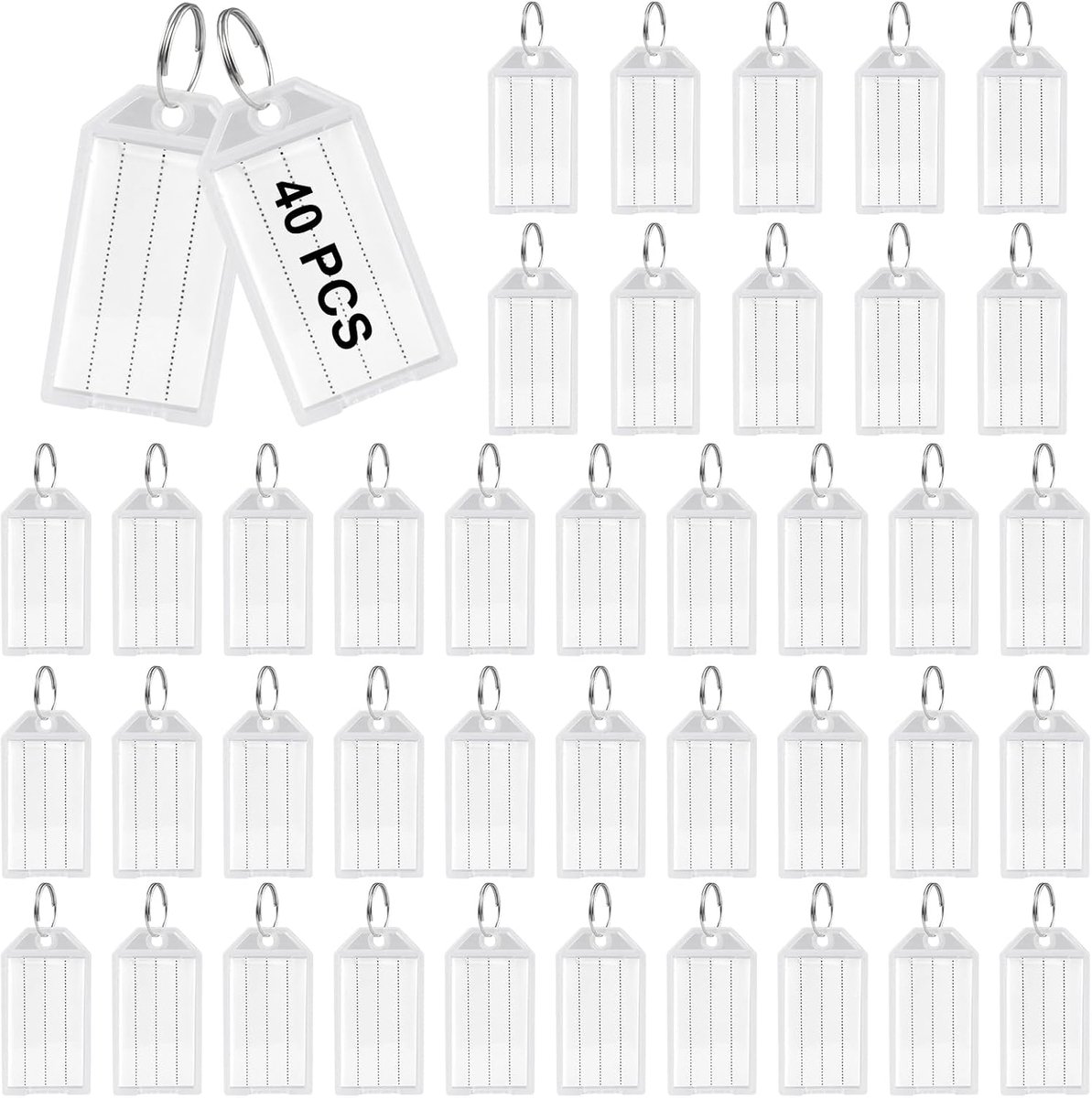 40 Stuks Robuuste Kunststof Sleutelhangers | Plastic Sleutelhangers met Etiketten, Sleutelhangers met Gelinieerde Blanco Papieren Etiketten, voor Bagage