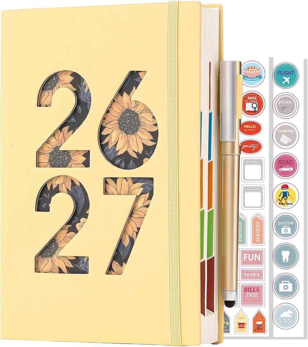 2026-2027 Dagboek A5 Pagina per dag, Dagboek 2026-2027 Dag per pagina, Academic Diaries a5 van aug 2026 tot aug 2027 Dagplanner, Hardcover Organizer met Pen, Maandelijkse Tabs, Binnenzak, Stickers