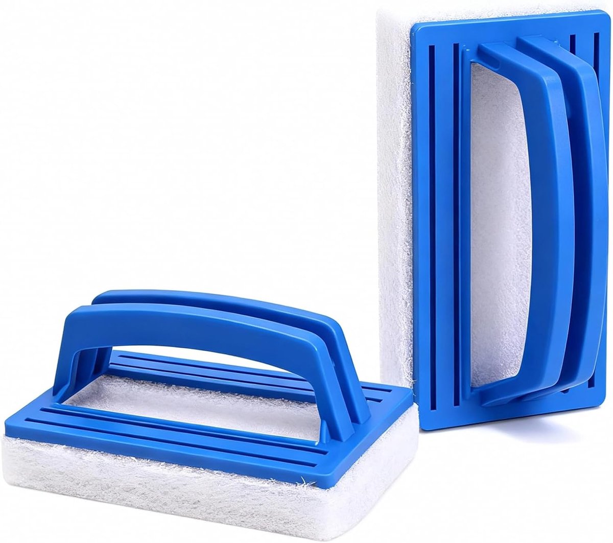 2 Stuks Zwembad Sponsborstels met Handvat, Handschrobber voor Zwembadreiniging, Kunststof Zwembadborstels voor Algen en Vuil Verwijderen, Geschikt voor Zwembad, Spa, Bad, Vijver, Blauw